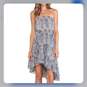 Free People Strapless Blue White Printed Maxi Skirt Dress